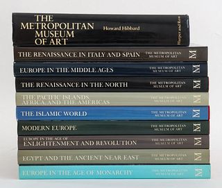 Ten reference books on Metropolitan Museum of Art collections comprising "The Metropolitan Museum of Art" by Howard Hibbard and "Modern Europe", "Euro