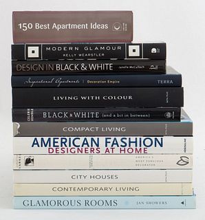 Twelve reference books on Contemporary Interior Design comprising "Contemporary Living" by Win Pauwels, "Design in Black & White" by Janelle McCulloch