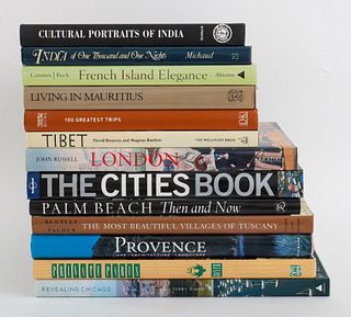 Thirteen world travel reference books, including: "Cultural Portraits of India" by Lindsay Hebberd, "Palm Beach: Then and Now" by Maureen O'Sullivan, 