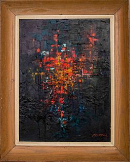Jorge Vargas, abstraction, oil on canvas, signed lower right. Image: 21.5" H x 17.5" W; frame: 30.5" H x 24.5" W.
