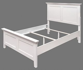 Traditional beige full sized bed frame, birch veneered. 54" H x 61.5" W x 80" D.