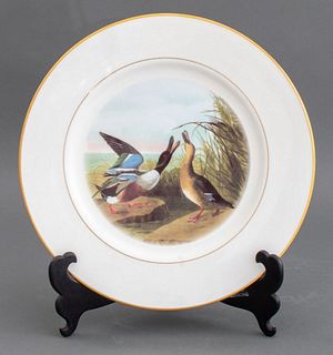Brooks Brother for National Audubon Society, colectible Italian Richard Ginori porcelain plate with duck motif, "Northern Shoveler" pattern, gilt rim,