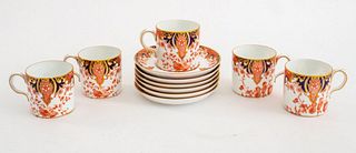 Royal Crown Derby part demitasse set for six (6), in the "Old King's Imari" pattern with iron red overglaze marks for Royal Crown Derby and with datem