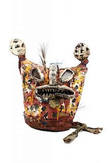 A Zitlala Combat Mask, Guerrero, Mexico, Height 13 1/2 inches.