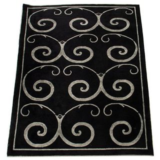 Abstract black and silver rug, wool-silk blend, unmarked. 5' 8" x 8' 6"