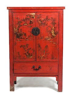 A Chinese Polychrome Decorated Cabinet, Height 63 1/2 inches.