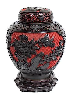 A Two-tone Cinnabar Ginger Jar, Height 10 3/4 inches.