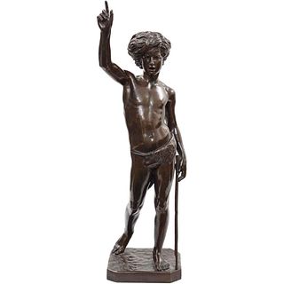 PAUL DUBOIS. SAN JUAN BAUTISTA NIÑO. Fundición en bronce patinado. Firmado y fechado "P. DUBOIS / Rome 1861". 64 cm de alto