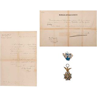 Medalla de la Orden de Guadalupe "Al Patriotismo Heroico".  Nombramiento, Medalla y Diploma,  a Don Augusto de Gengniol. México, 1866.