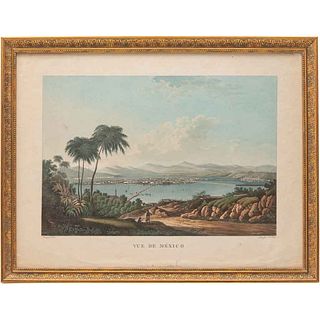 Noel, Alexandre Jean - Hegi, Franz. Vue de Mexico. Paris, ca. 1830. Grabado al aguatinta coloreado, 29.5 x 42.5 cm.