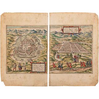 Braun, Georg -  Hogenberg, Frans. Mexico, Regia et Celebris Hispaniae - Cusco, Regni Peru. Colonia, 1572. Grabados coloreados. Pzas: 2