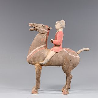 Large Chinese Ceramic Figure Mounted on Horse