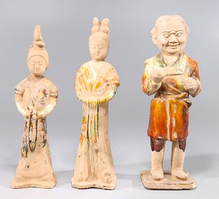 Three Chinese Glazed Pottery Standing Figures