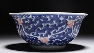 Chinese Blue, White, & Red Porcelain Bowl