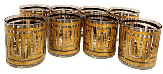 Vintage CULVER Greek Key Whiskey Glasses (8) 