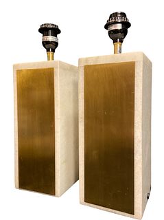 (Style Of) Italian Marble and Brass Lamps, Pair 