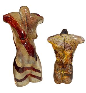 Pair Mid Century Art Glass Figures Sgd. KAREN NAYLOR 