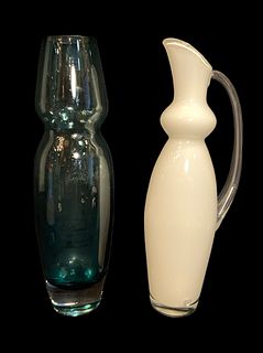 Mid Century ORREFORS White Pitcher WATERFORD Smokey Blue Vase