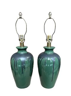 Mid Century Drip Glaze Lamps, pair