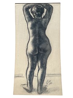 Nude Figure of a Woman Charcoal on Board Dated 1938