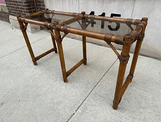 Mid Century Bamboo & Rattan Console Table, Glass top