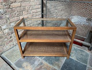 Mid Century after PAUL MCCOBB Rattan and Glass Console Table