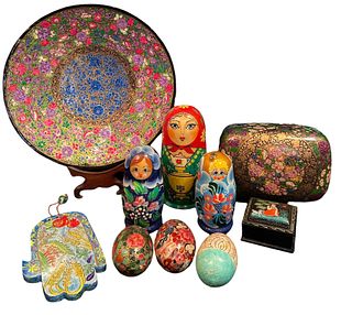 Collection Russian Hand Painted Folk Art Articles Nesting Dolls