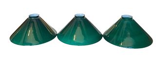 3 Vintage Emerald Green Glass Pendant Lamp Shades
