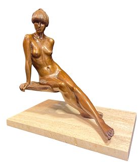 Large Nude Bronze Statue on Marble Base 