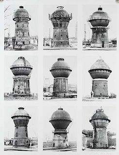 Becher, Bernhard u. HillaTypologie Wassertuerme. Mit 9 photographischen Abbildungen auf einem Blatt. Photolitho. 99,5 x 62,5