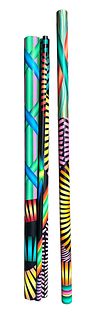GEORGE SNYDER Post Modern Acrylic on Canvas Sculpture Poles, Set of 2