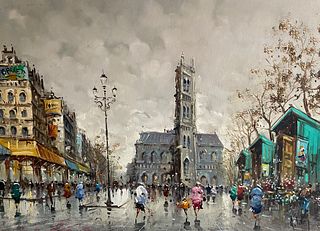 Signed ANTONIO DEVITY  French Cityscape Oil on Canvas