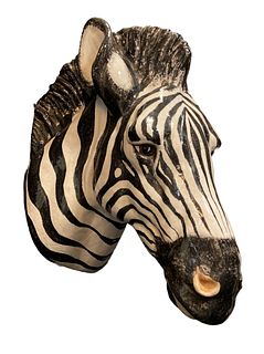 Italian Ceramic Zebra Head Wall Mount 