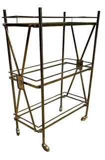 Art Deco Brass Campaign Style Rolling Bar Cart