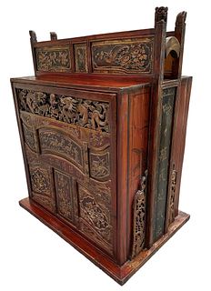 Intricately Carved Chinese Drop Front Bar