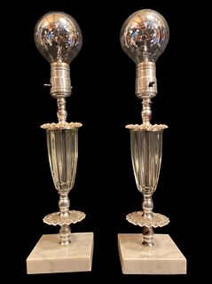 Art Deco Lucite and Marble Base Table Lamps, Pair 