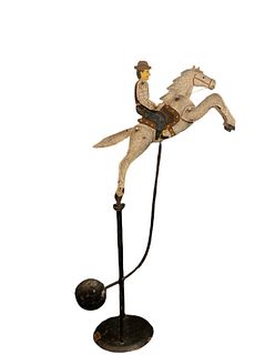 Western Folk Art Galloping Cowboy Pendulum Sculpture