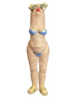 Absurd Post Modern Surrealist Woman in Bikini Large Figural Statue 