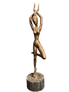 Brutalist Ballerina Bronze on Marble Base 