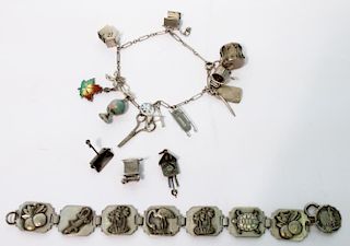 Sterling Bracelet, 14 Charms, & Costume Bracelet