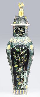 Tall Chinese Famille Noire Covered Jar