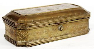Antique Continental Brass Incised Box