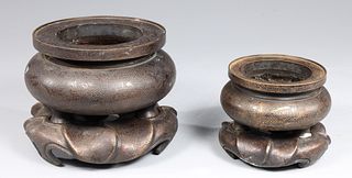 Group of Four Chinese Bronze Censors and Stands