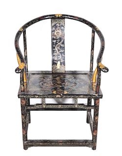 Chinese Black and Gilt Horseshoe Chair