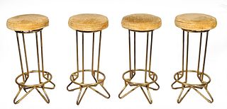 Group of Four Mid Century Brass Bar Stools