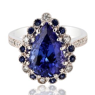 14K White Gold Ring with Tanzanite, Blue Sapphire, and Diamond