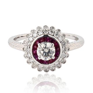 18K White Gold Ring with Diamond and Ruby