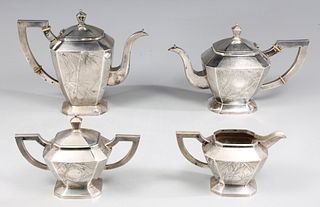 Group of Four Vintage Nanking Sterling Silver Coffee and Tea Set