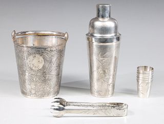 Group of Ten Vintage Nanking Silver Cocktail Set