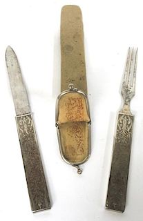 Cased Antique Lady's Travel Fork & Knife Set